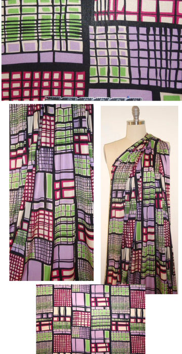 NY designer grid-patch silk jersey - fuschia/lime 1.375 yd