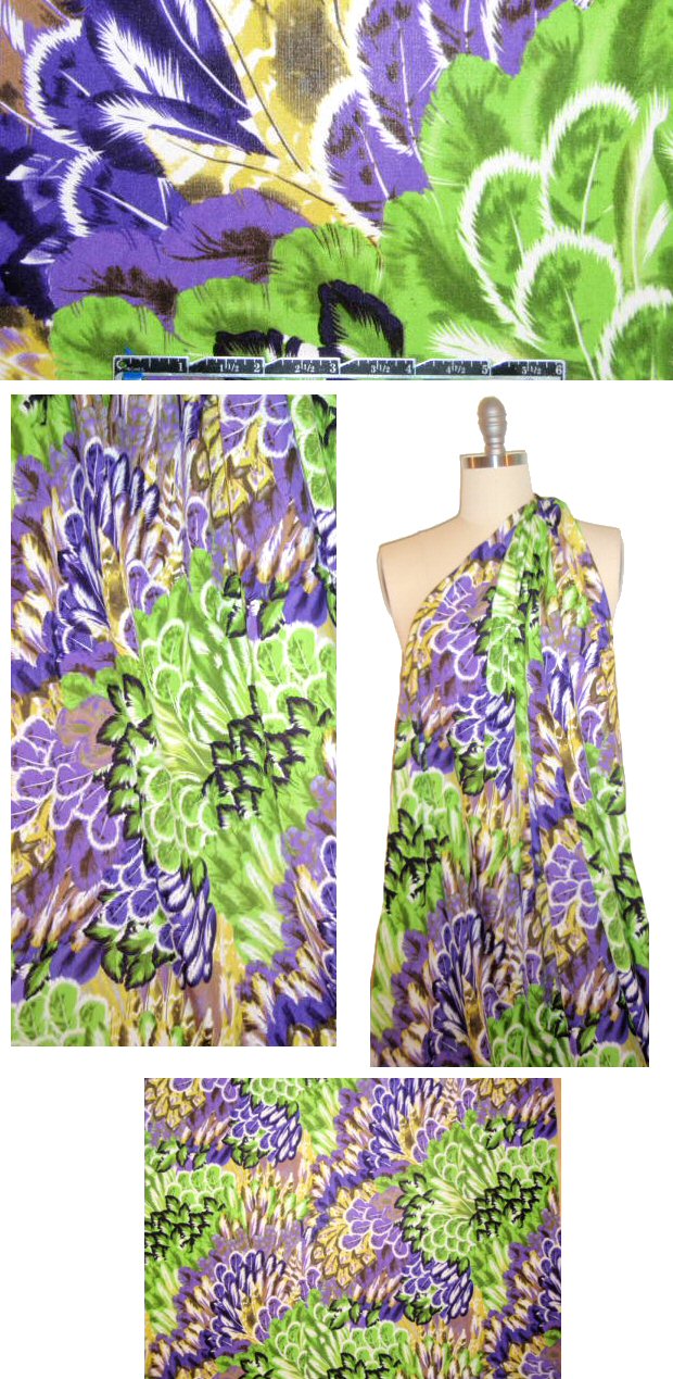 NY designer feathery fluff silk jersey - lime/grape 1.625 yd