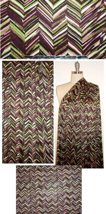 NY designer sketchy chevron silk jersey - pink/green .66 yds