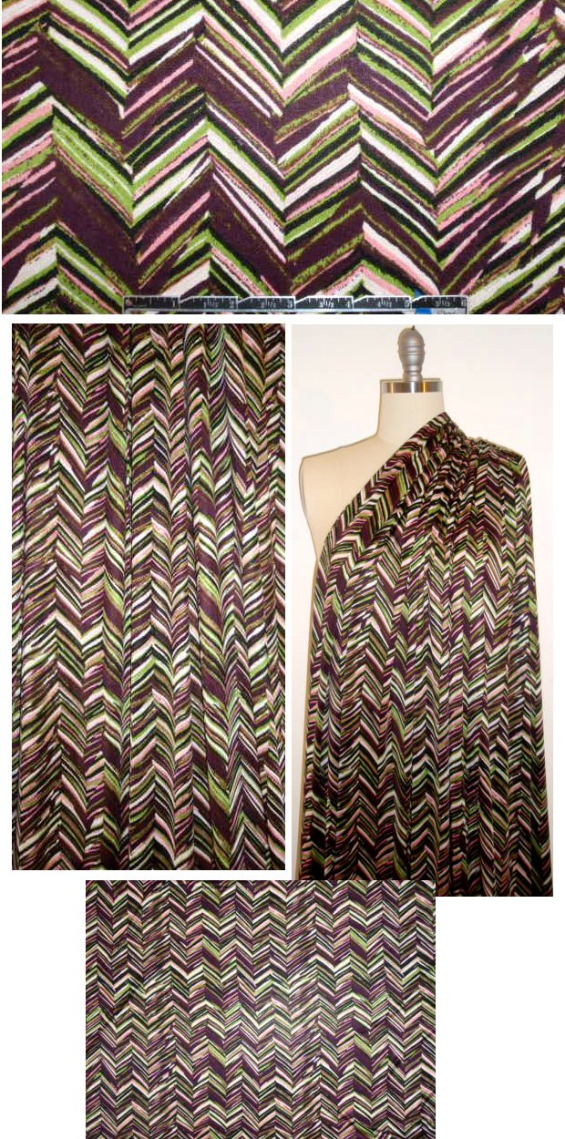 NY designer sketchy chevron silk jersey - pink/green .875 yds