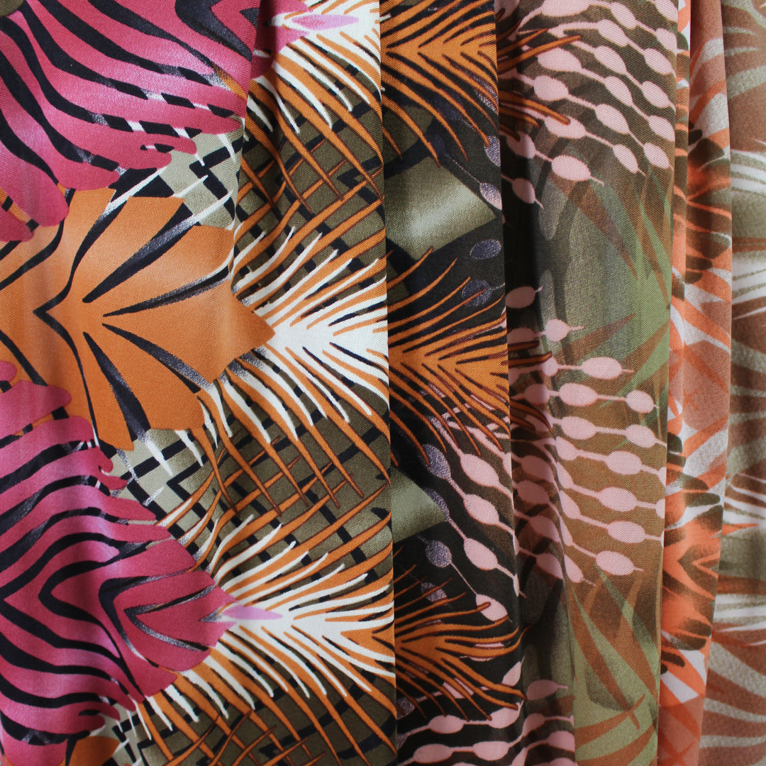 'stylized fronds' graphic silk jersey 1.125 yds
