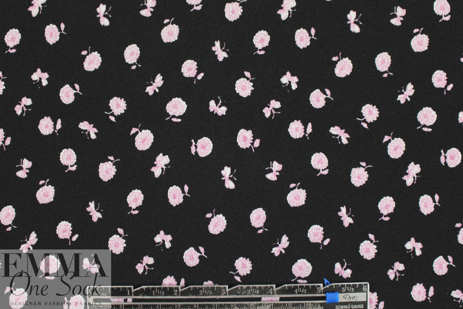 NY designer pink on black little floral silk jersey
