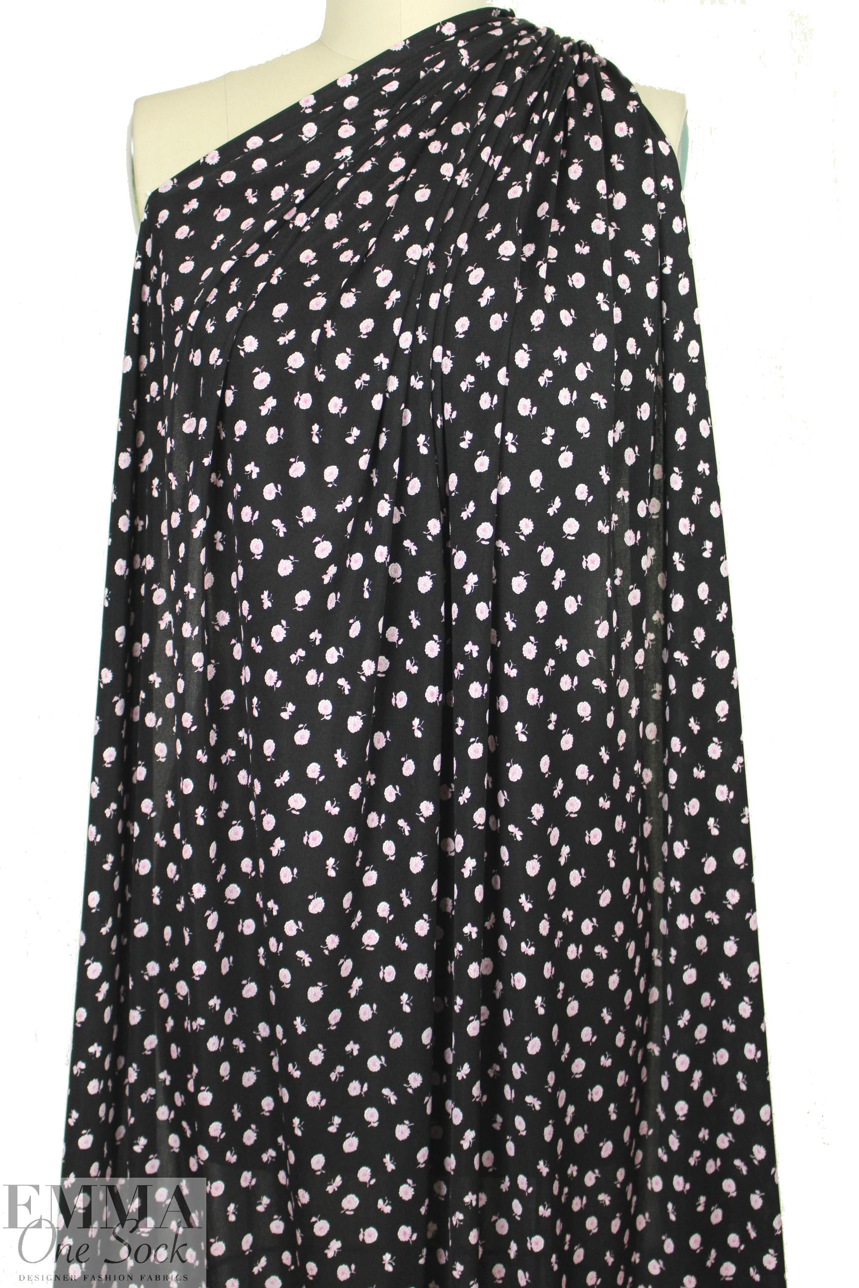 NY designer pink on black little floral silk jersey