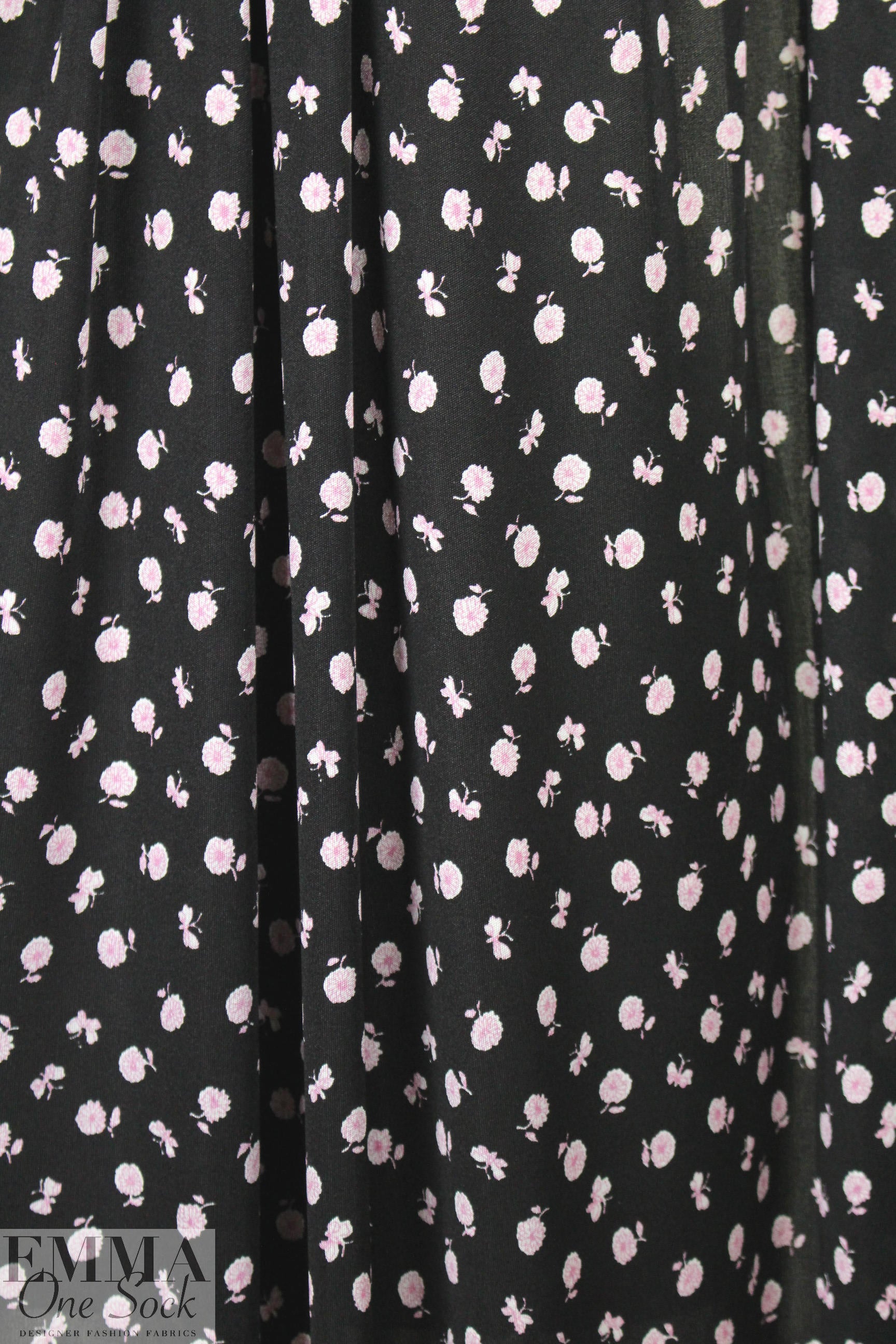 NY designer pink on black little floral silk jersey