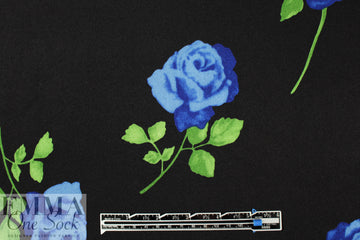 NY designer blue rose floral silk jersey
