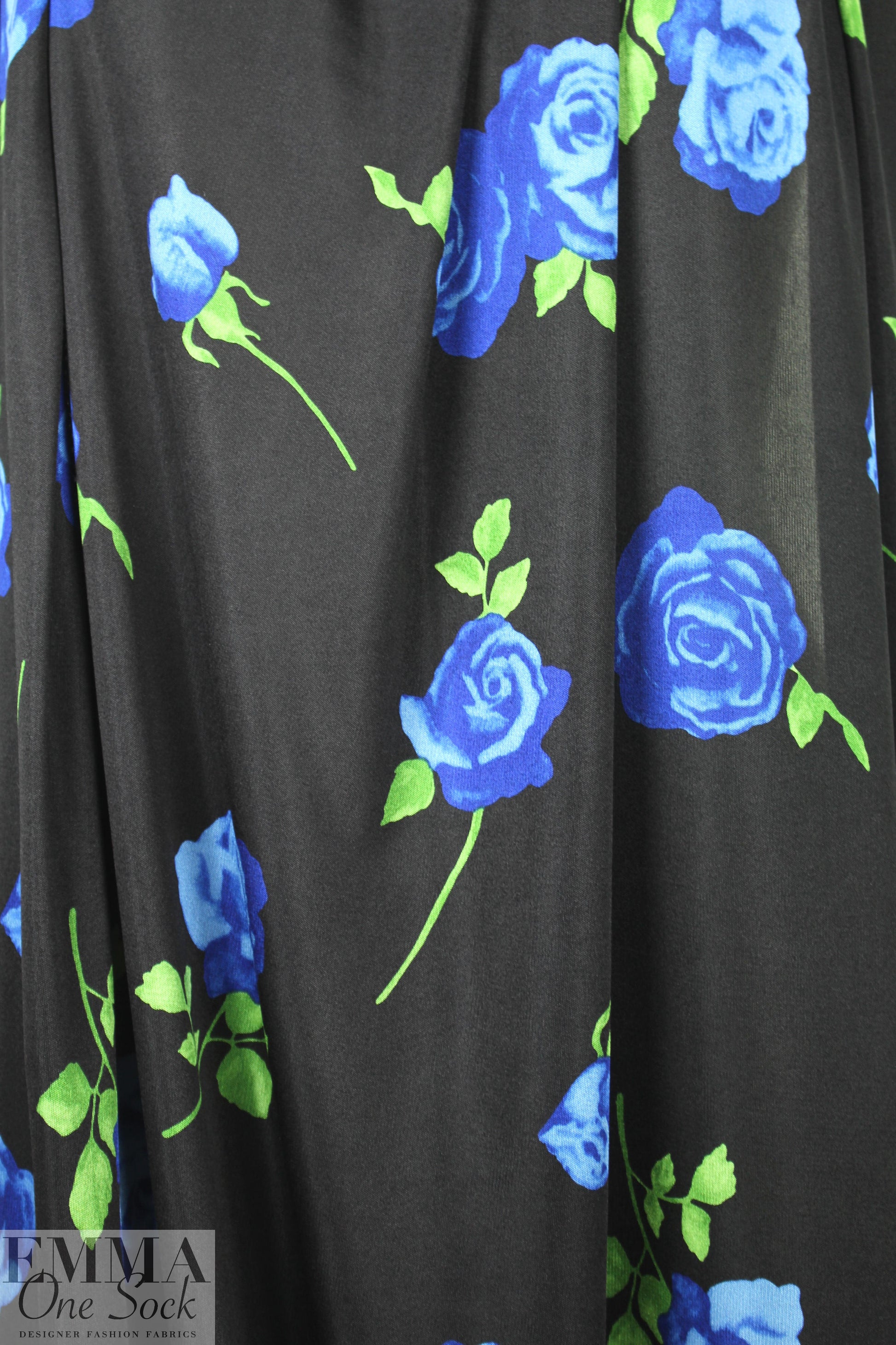 NY designer blue rose floral silk jersey