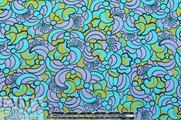 NY designer silk jersey - turq/lav mod flower