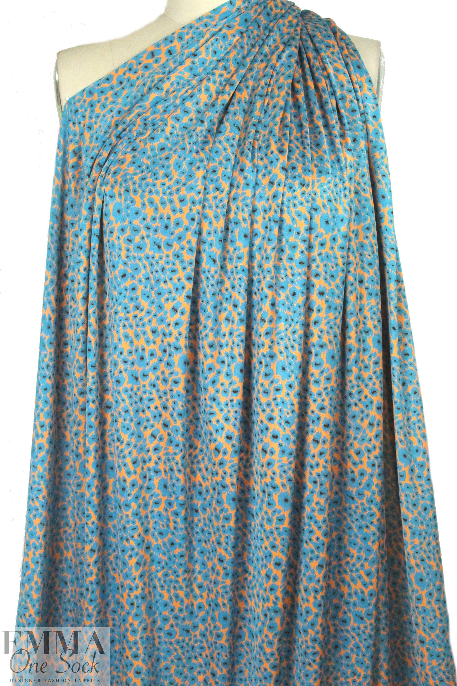NY designer turquoise/marigold silk jersey