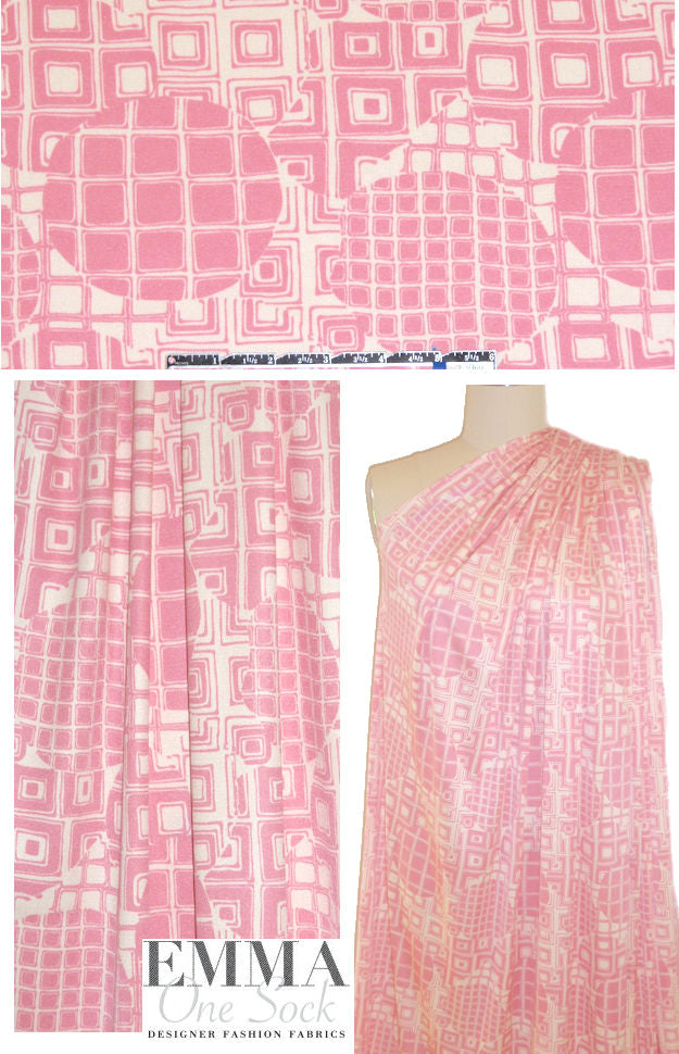 NY designer pink/cream graphic silk jersey