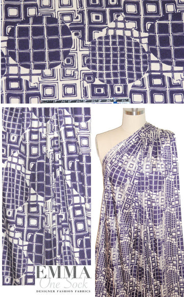 NY designer purple/cream graphic silk jersey .66 yds