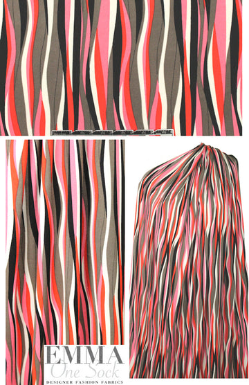 NY designer red/mocha waves graphic silk jersey