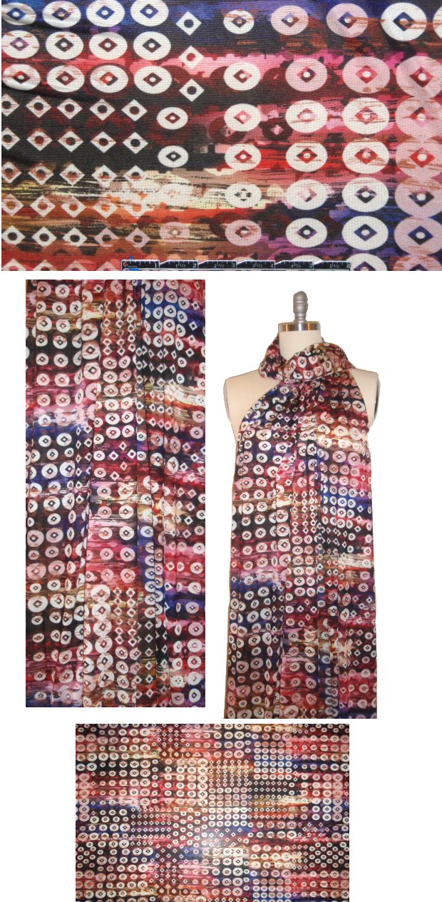 NY designer aubergine/rouge graphic silk jersey