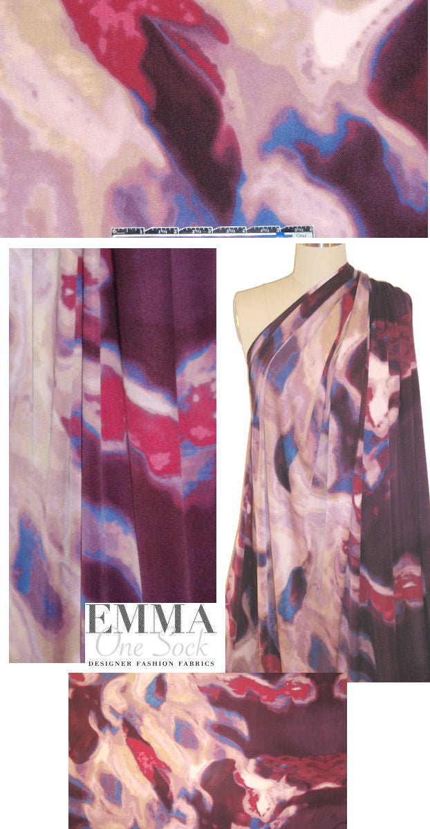 NY designer wine tones abstract silk jersey
