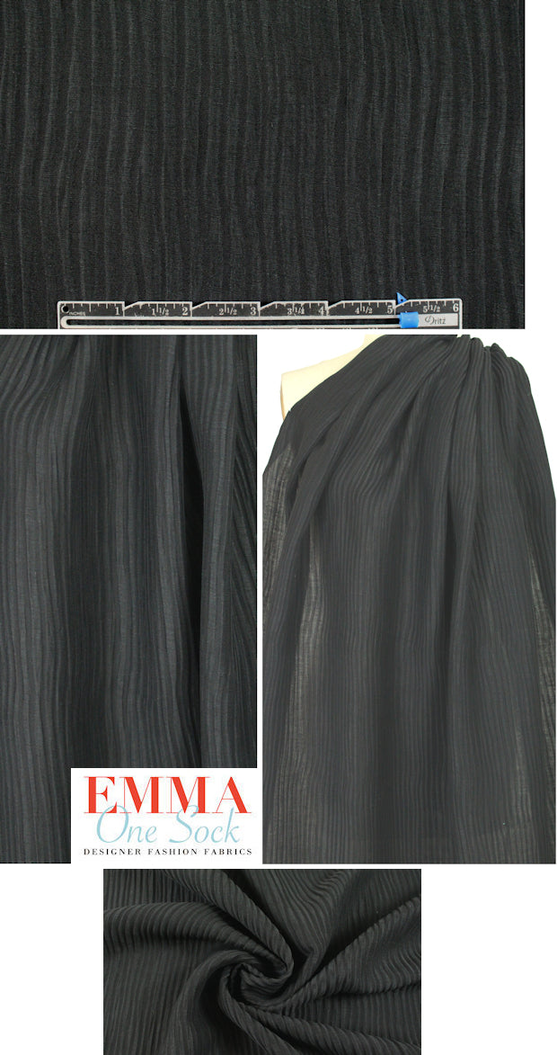 linen/silk textured rib woven - black 2 yds