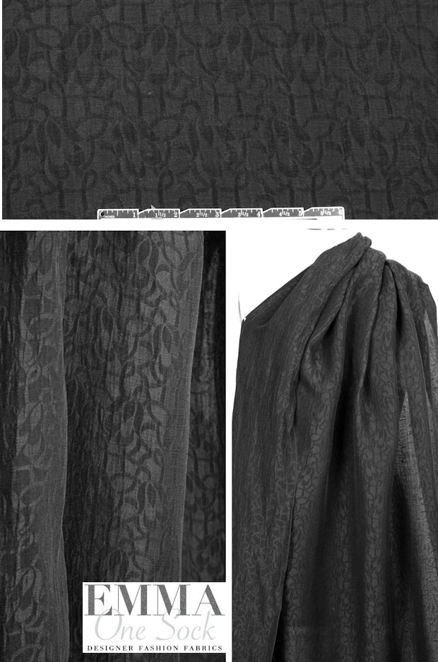 silk/linen black on black textured semi-sheer jacquard