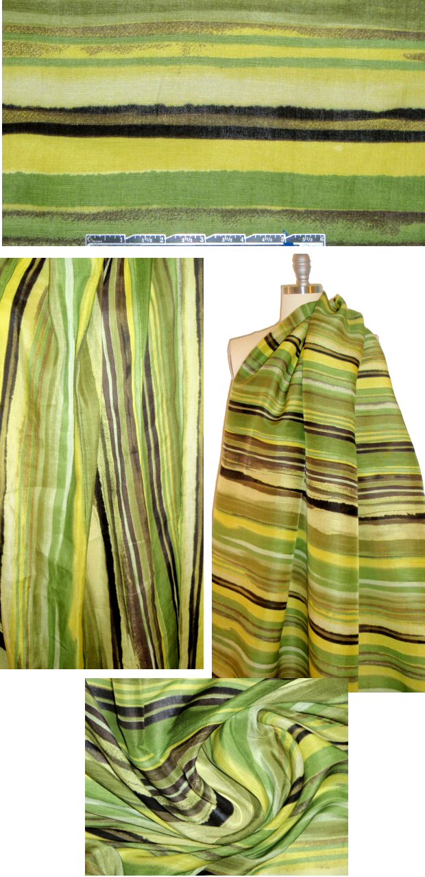 Italian silk/linen printed woven - grassy stripes
