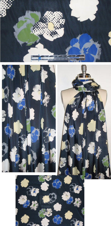 DKNY stylized floral silk/lycra - blue/fern/black