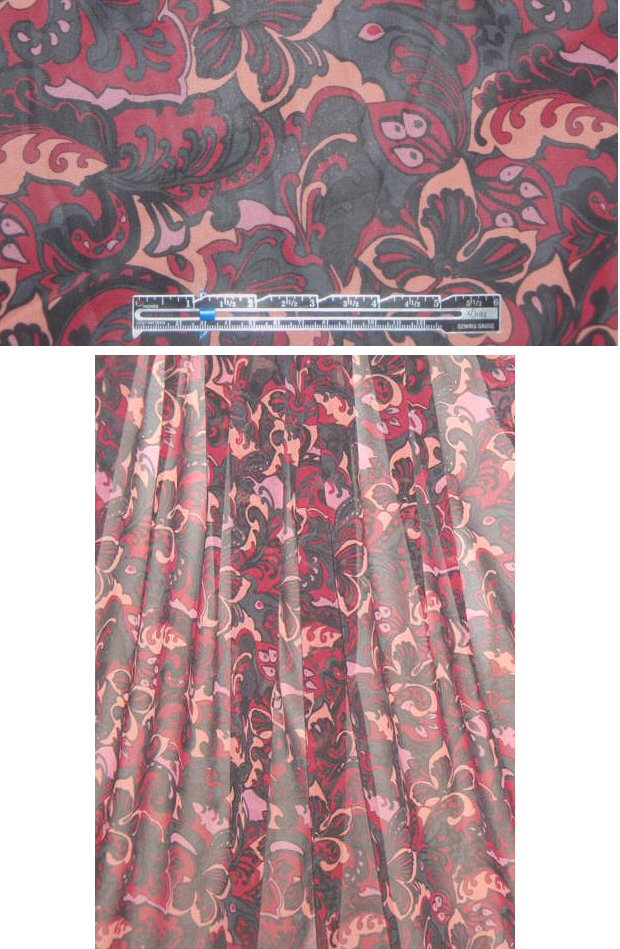DKNY rouge/graphite paisley stretch silk chiffon