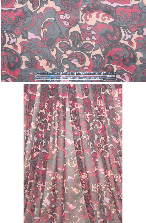 DKNY pink/peach/graphite paisley stretch silk chiffon