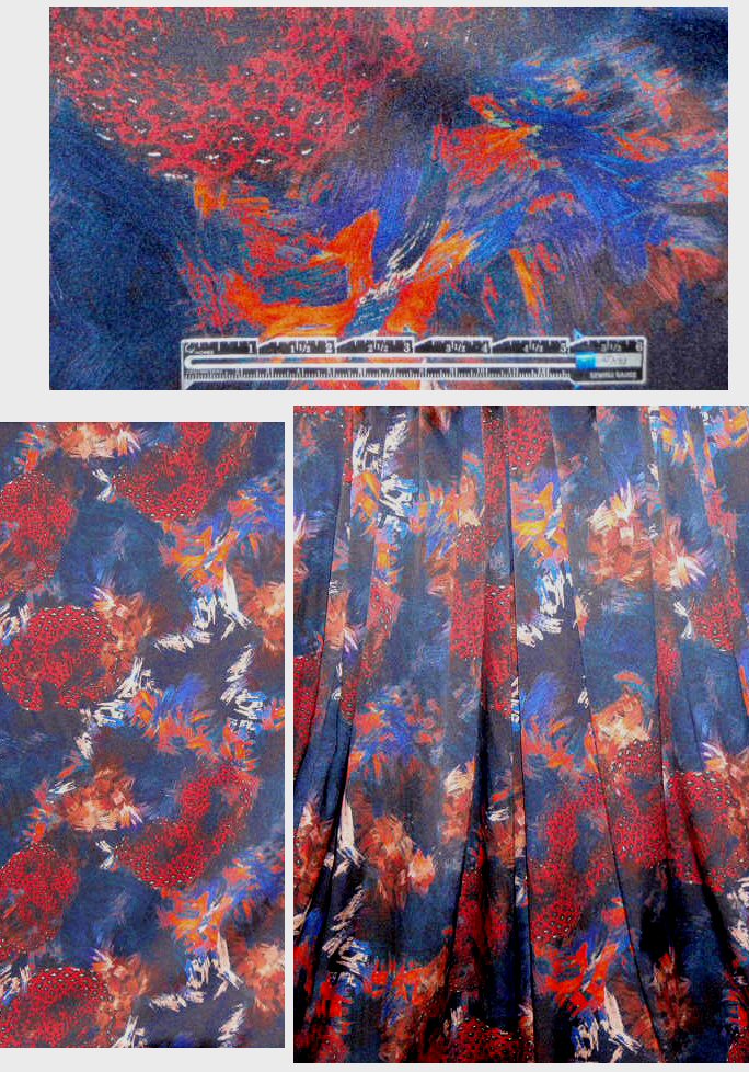 Italian navy/red abstract stretch silk satin 1.625 yd