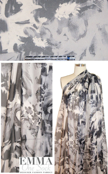 Italian printed silk mesh - 'newsprint' floral