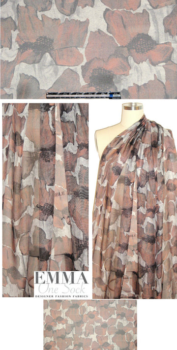 Italian printed silk mesh - clay/gray floral