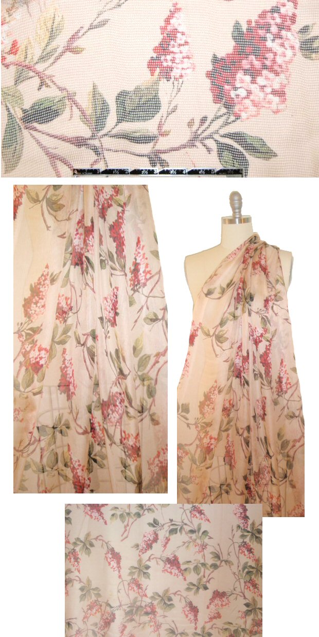 Italian printed silk basketweave mesh - floral clusters