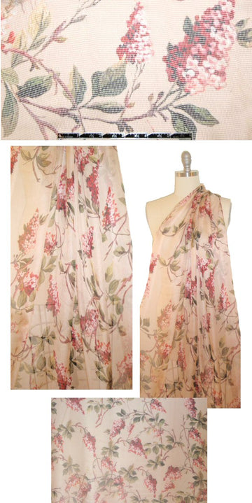 Italian printed silk basketweave mesh - floral clusters
