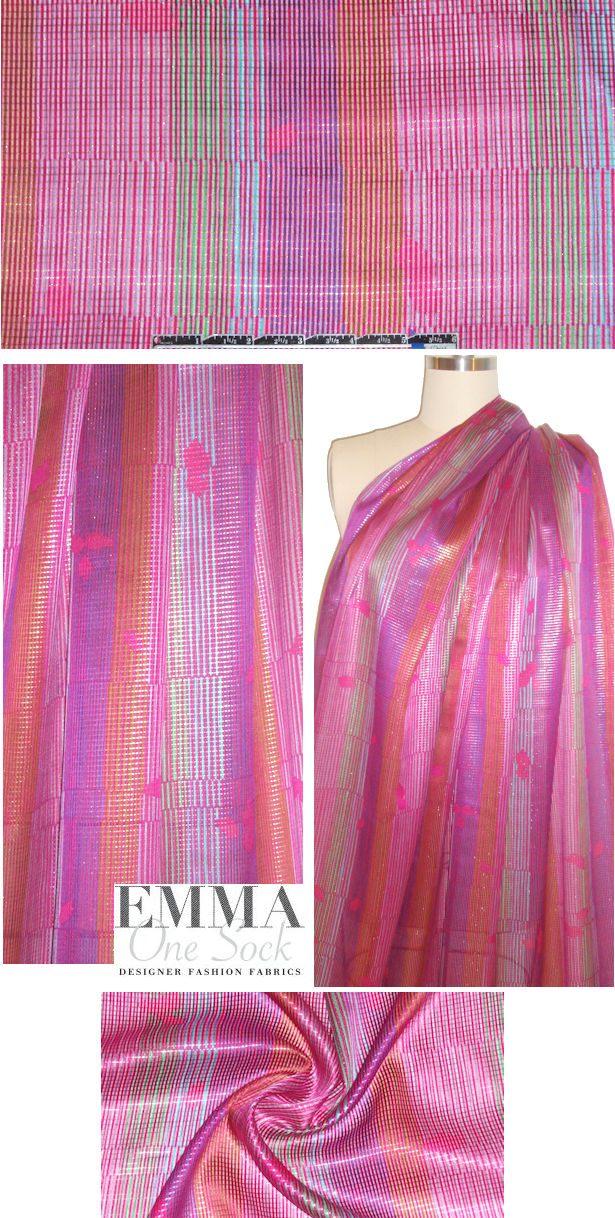 NY designer pink/purple stripey metallic silk sheer