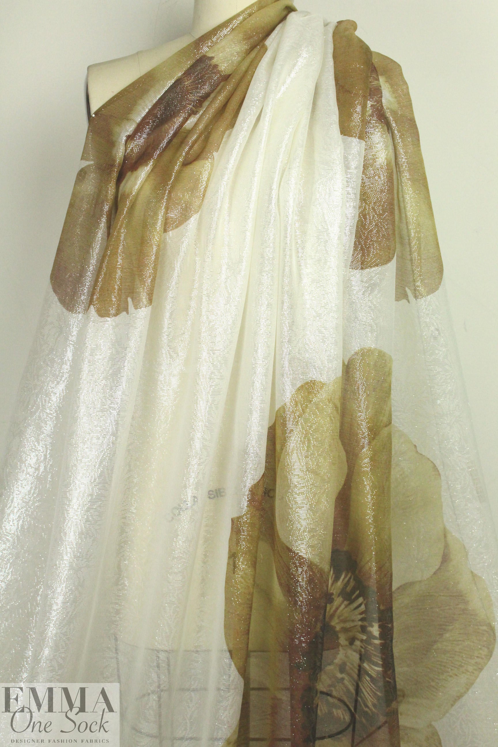 Carmen Marc Va1vo gold flower metallic silk sheer