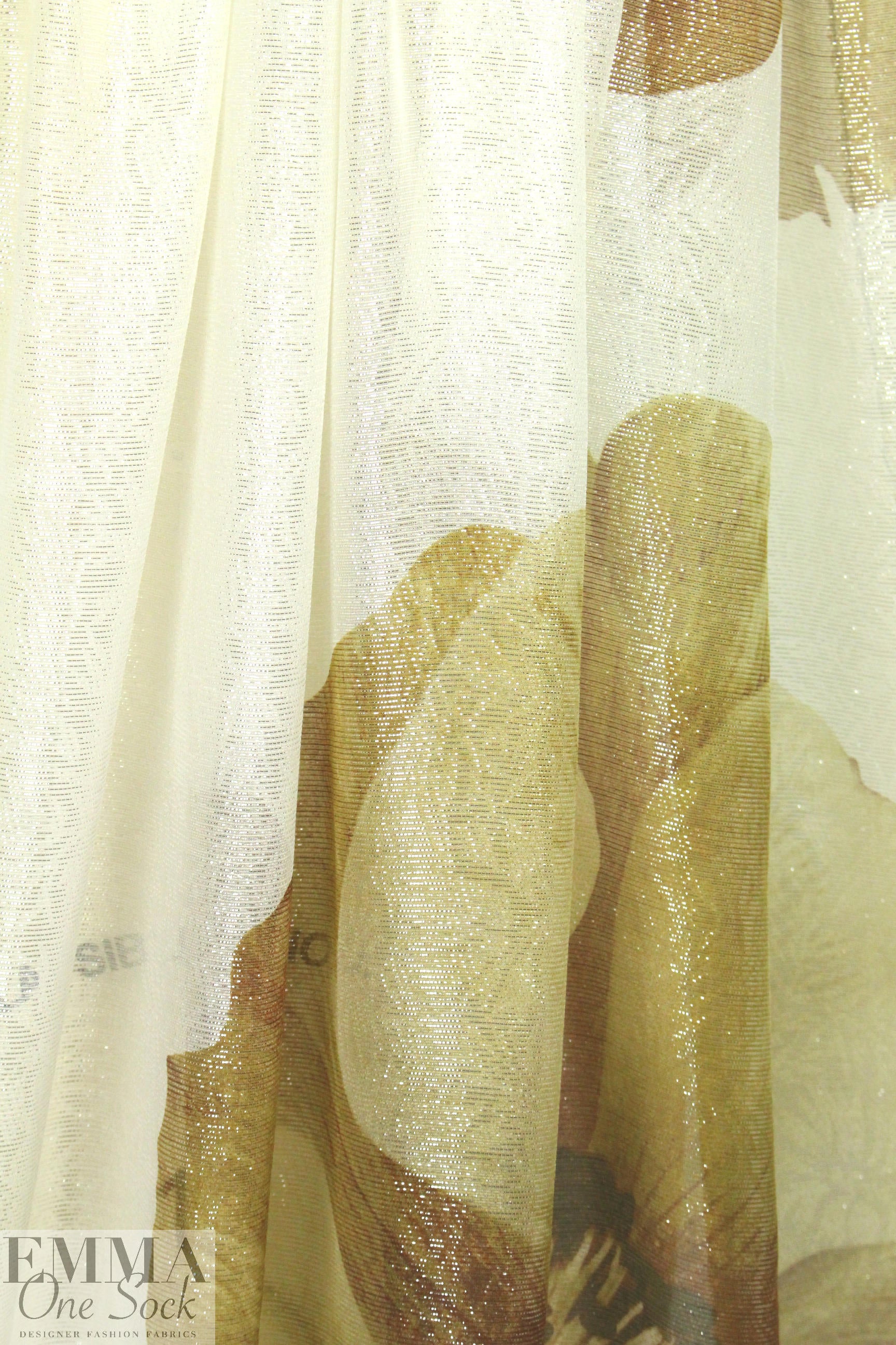 Carmen Marc Va1vo gold flower metallic silk sheer 1.25 yds