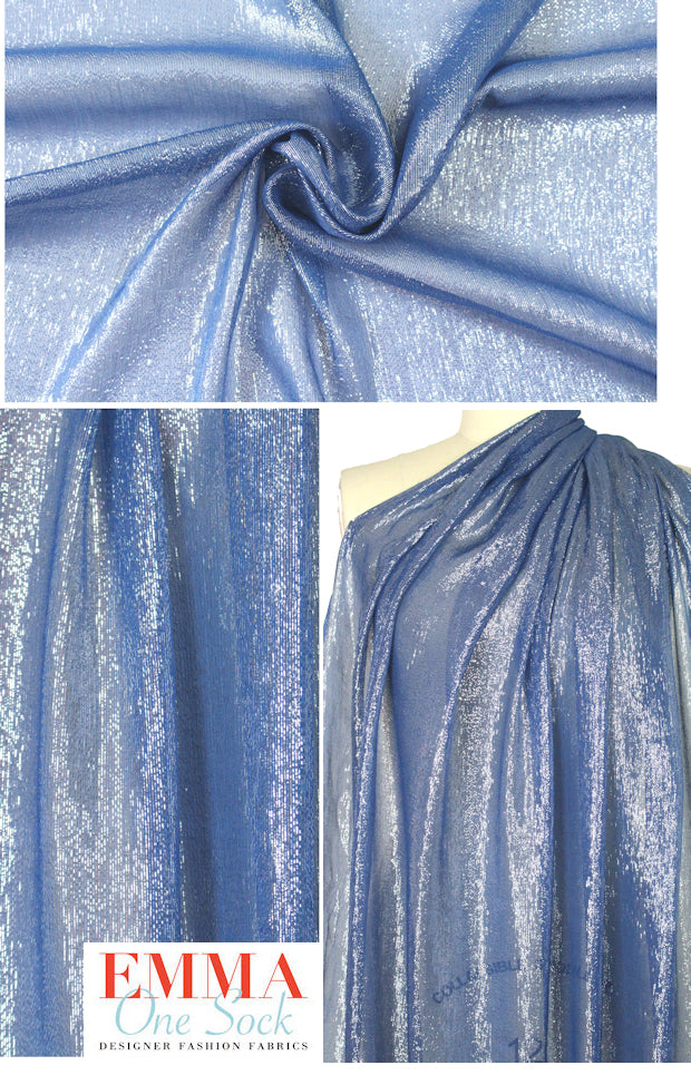NY designer blue/silver metallic stretch silk sheer