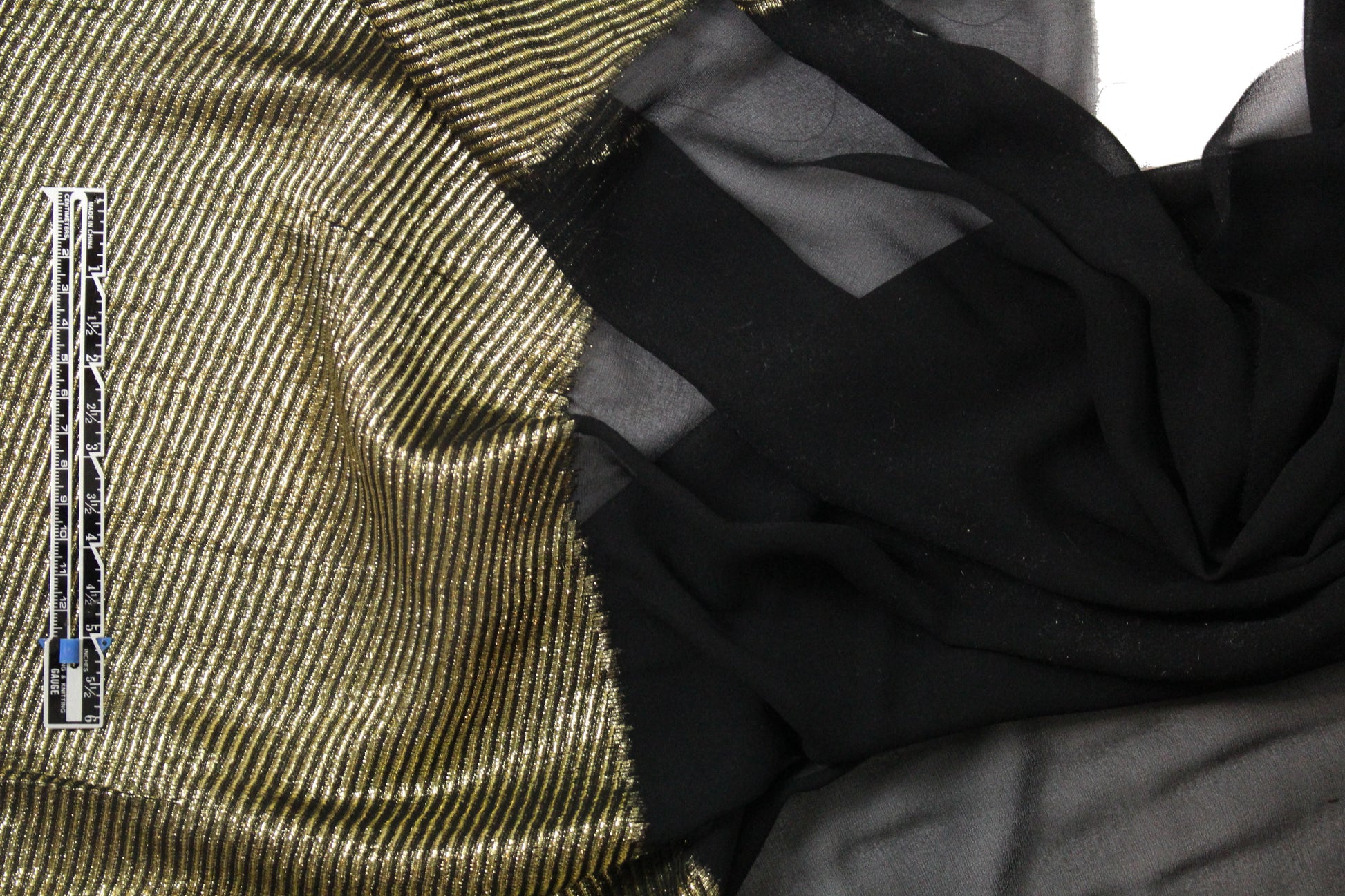 Derek L@m gold metallic selvage silk sheer - black 1.66 yd