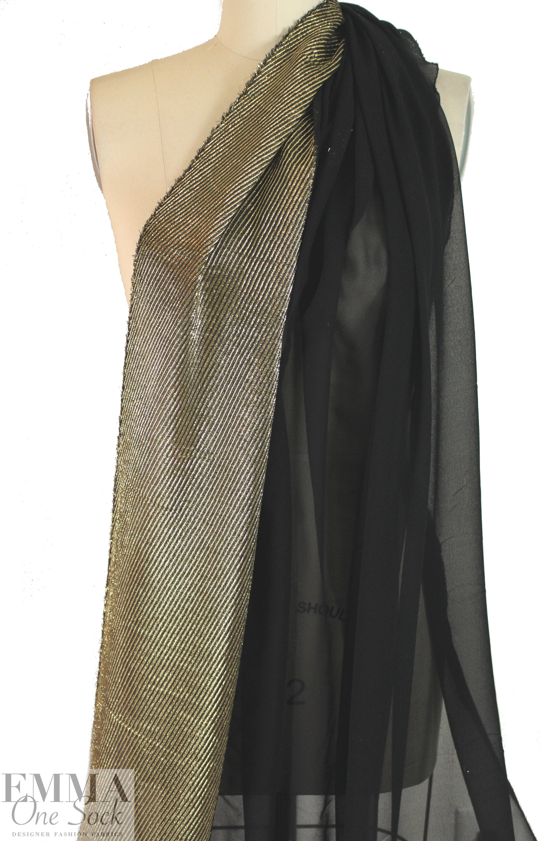 Derek L@m gold metallic selvage silk sheer - black 1.66 yd