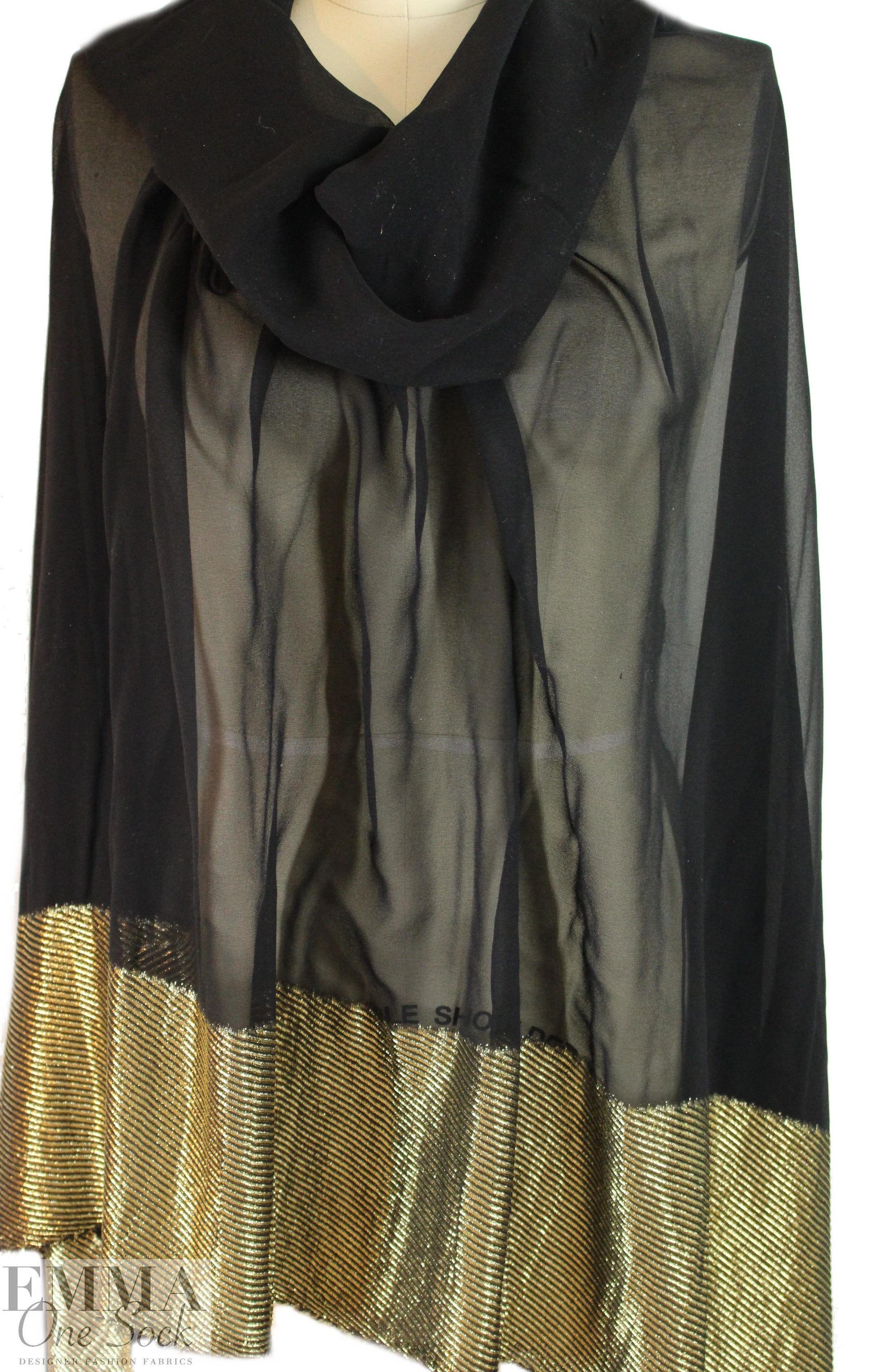 Derek L@m gold metallic selvage silk sheer - black 3 yd
