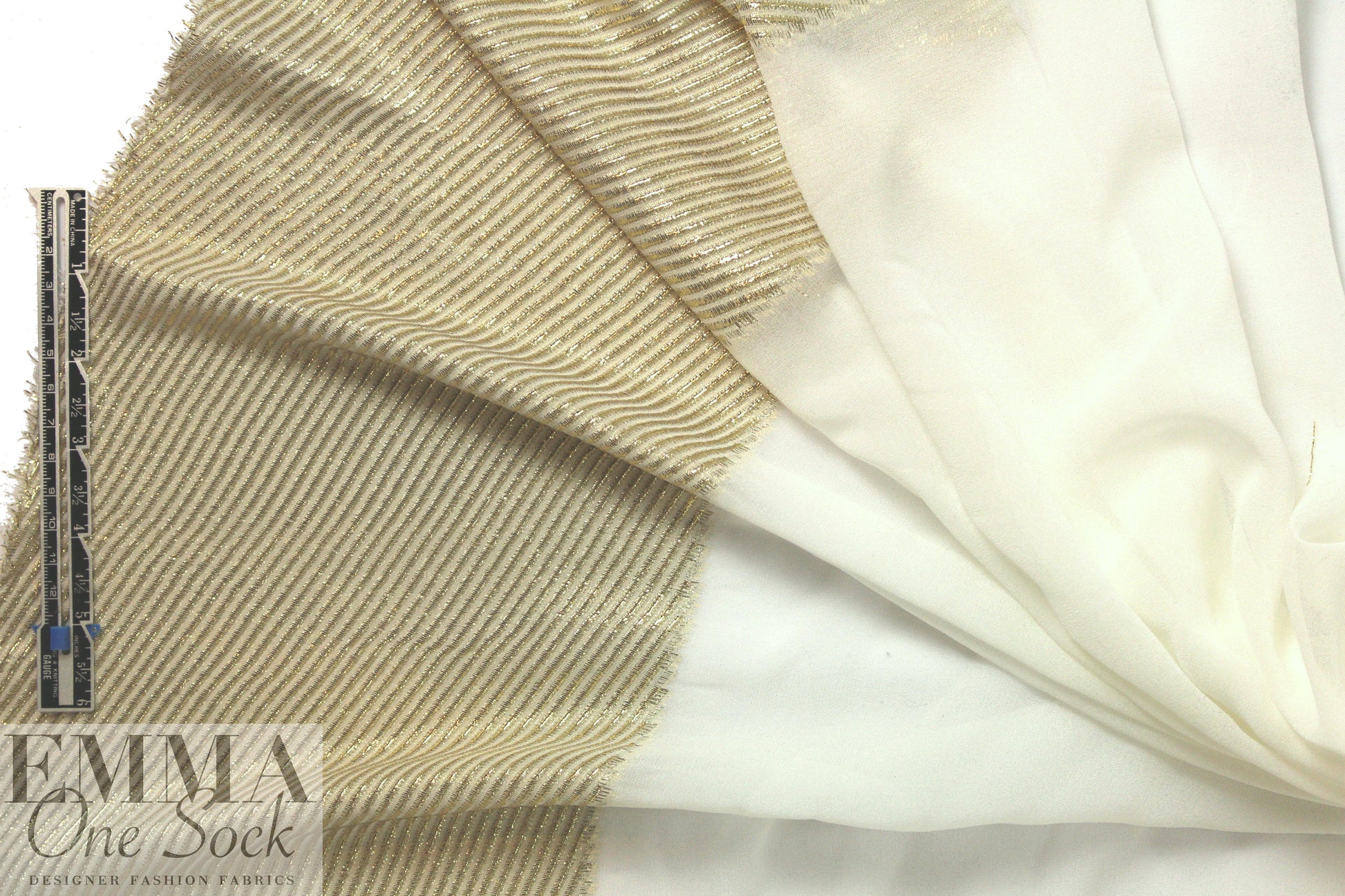 Derek L@m gold metallic selvage silk sheer - cream 2 yd