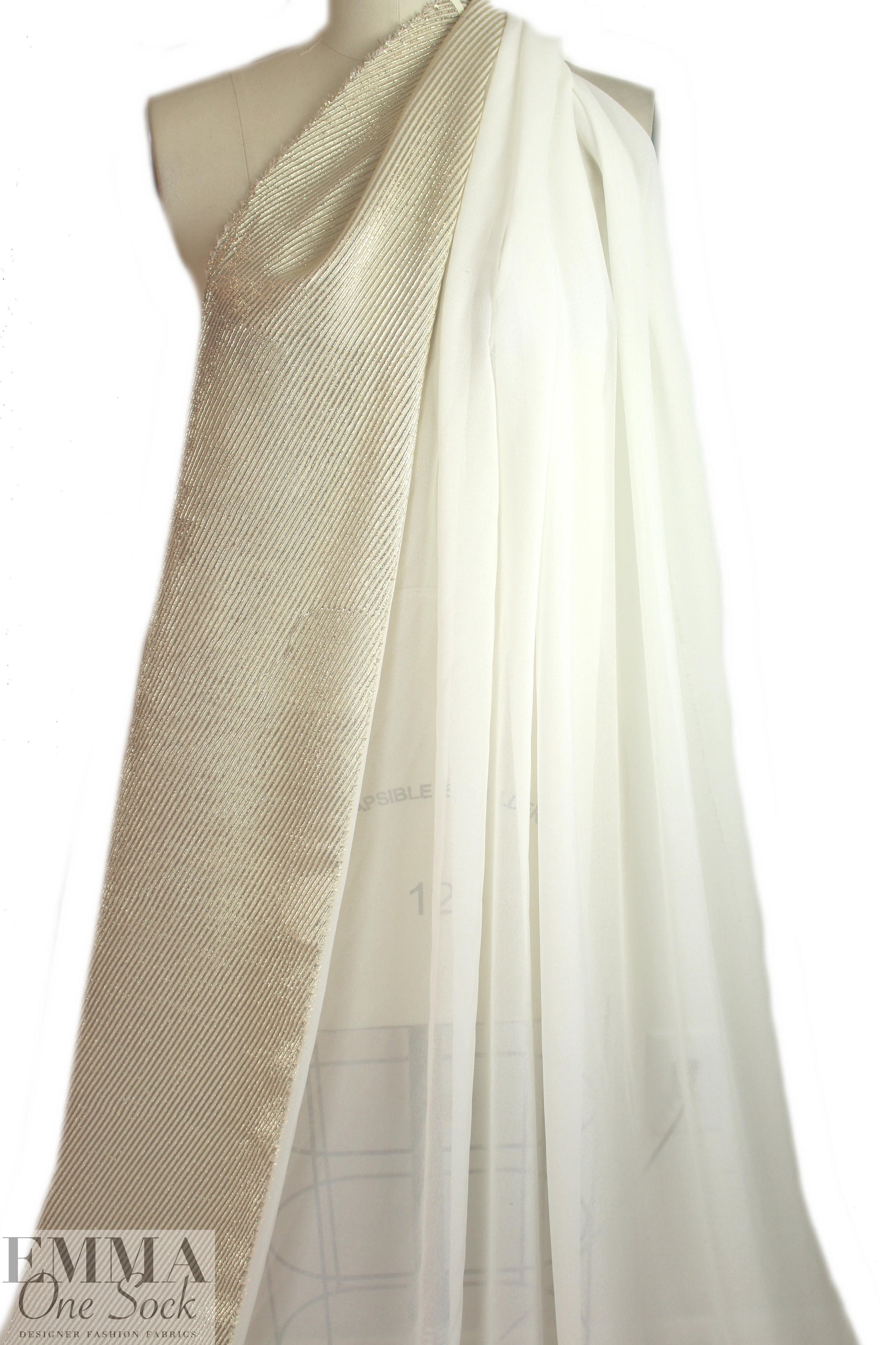 Derek L@m gold metallic selvage silk sheer - cream 2 yd