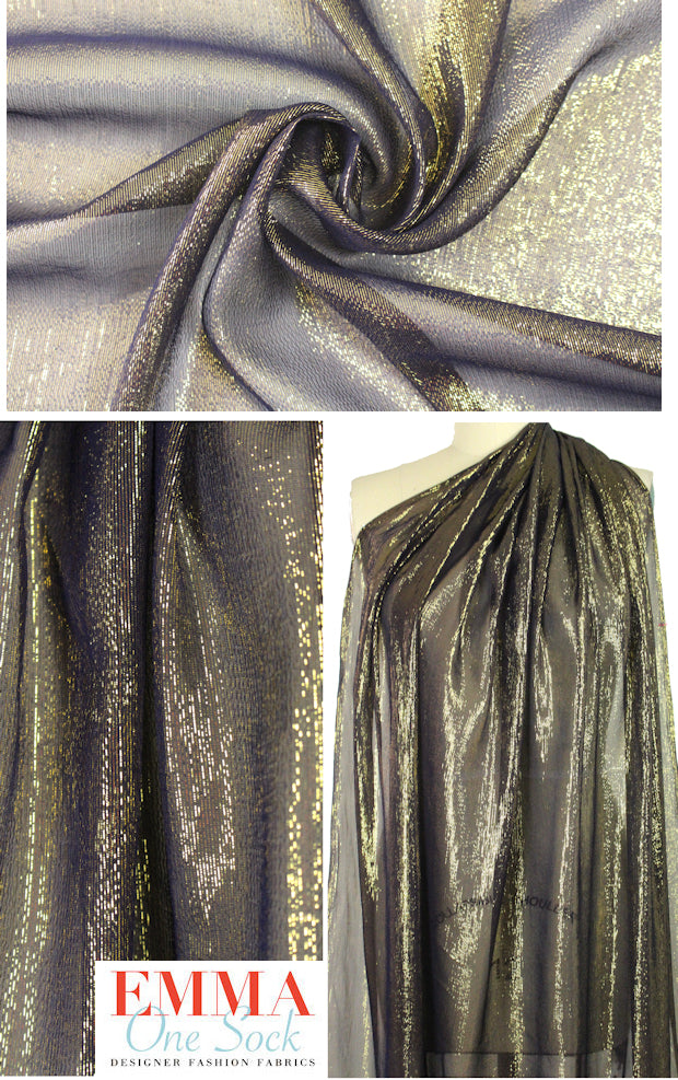 NY designer midnight/gold metallic stretch silk sheer .75 yds