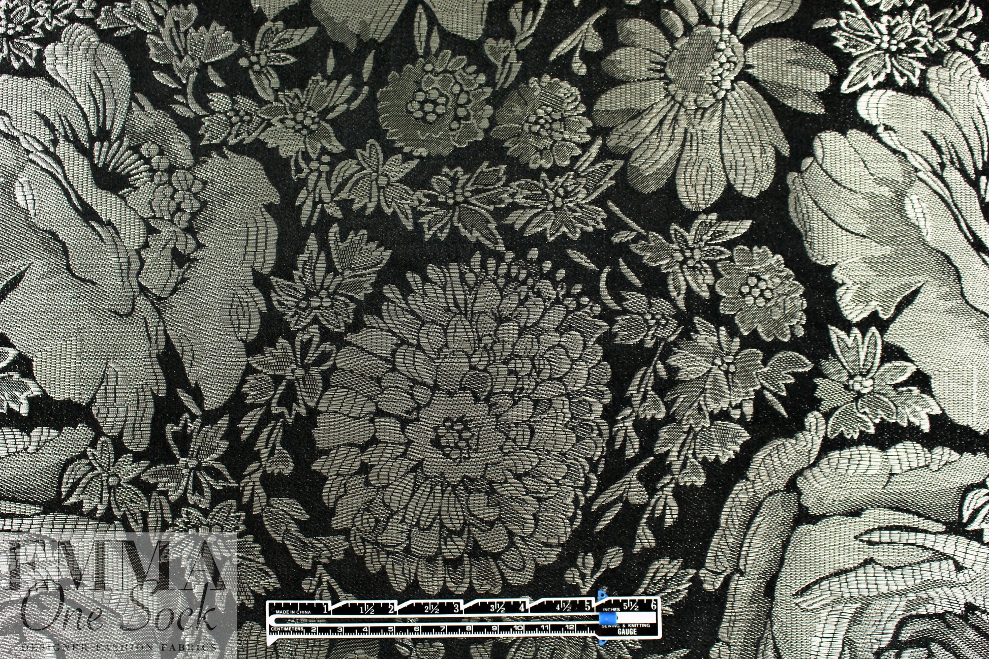 Italian silver metallic/black 'liquid jewelry' jacquard