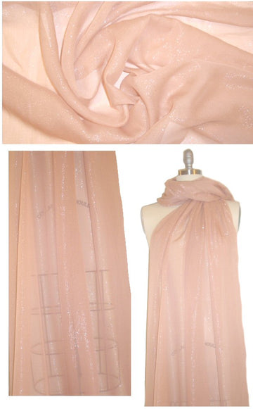 NY designer silk/met. crinkle chiffon - peach/silver