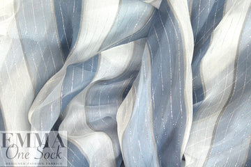 NY designer silk chiffon, dusty blues/silver metallic 1 yard
