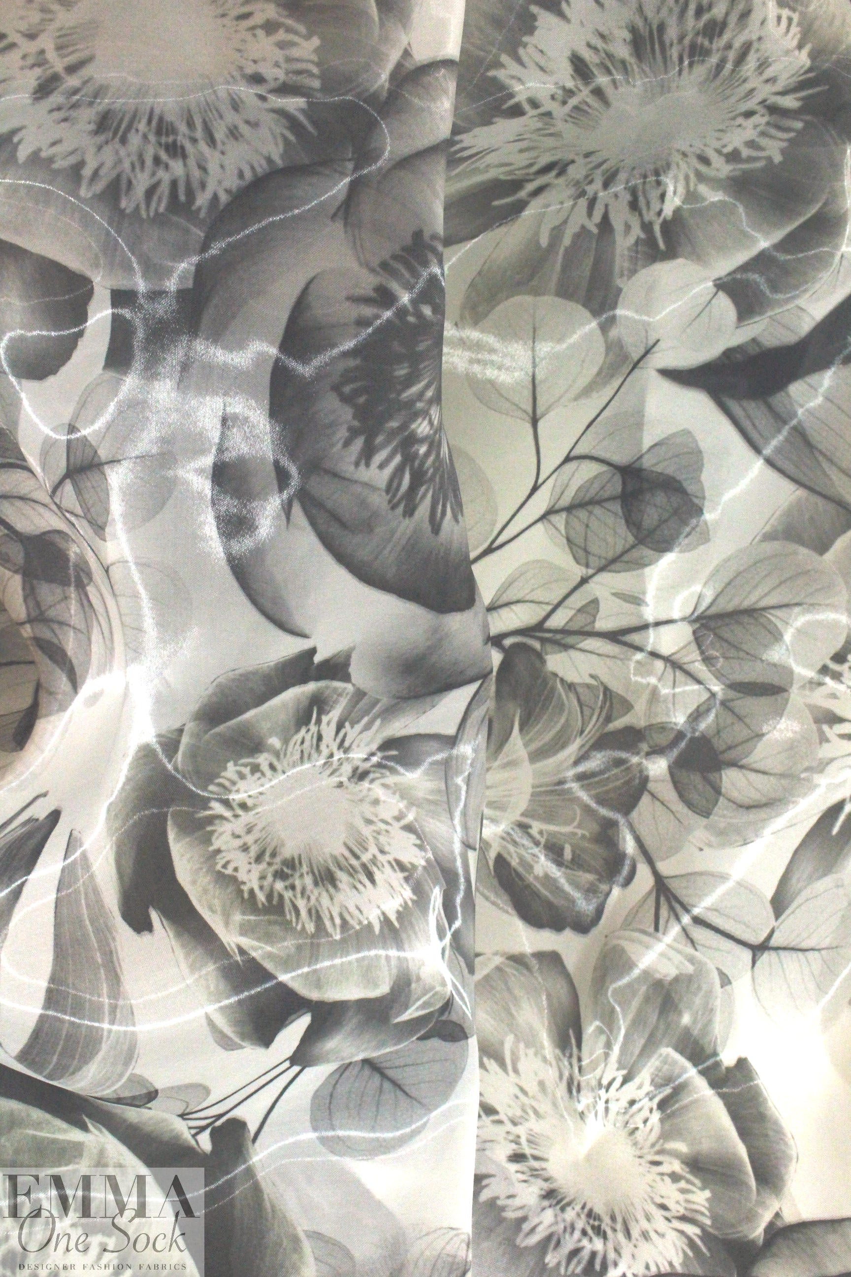 Lander0 'wet look' flowery fantasy silk/nylon fancy weave