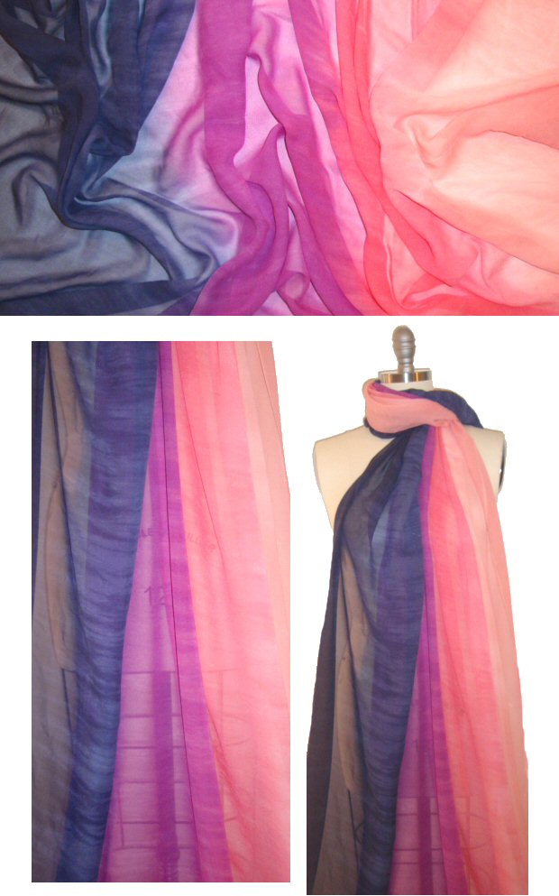 NY designer silk ombre chiffon - coral/fuschia
