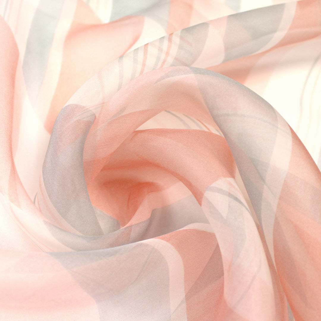 French geometric printed silk organza - powder pink/gray 3 yds