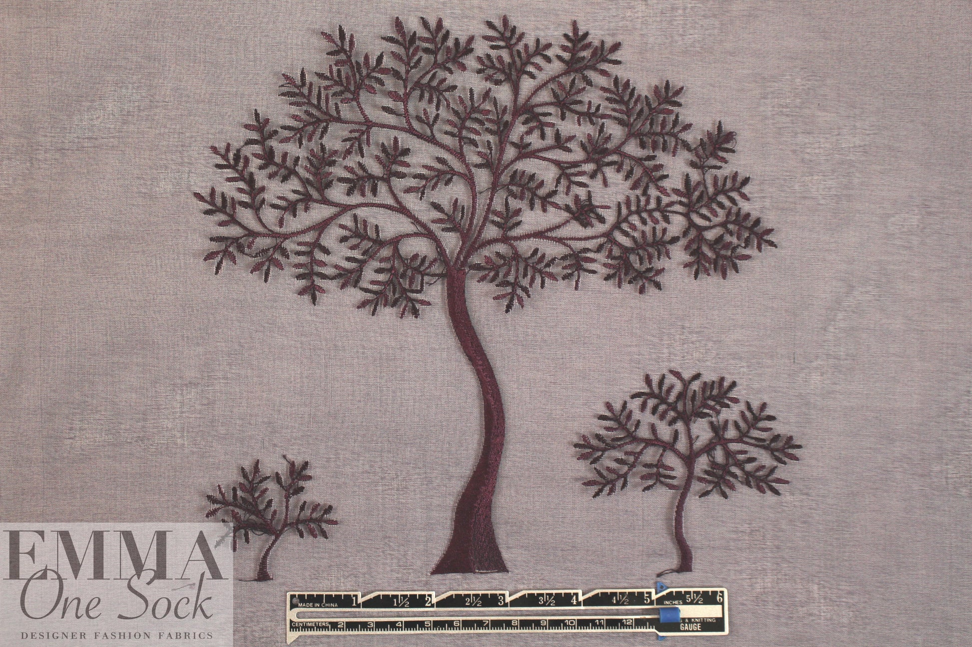 NY designer emb. irridescent silk organza - eggplant 1.63 yds