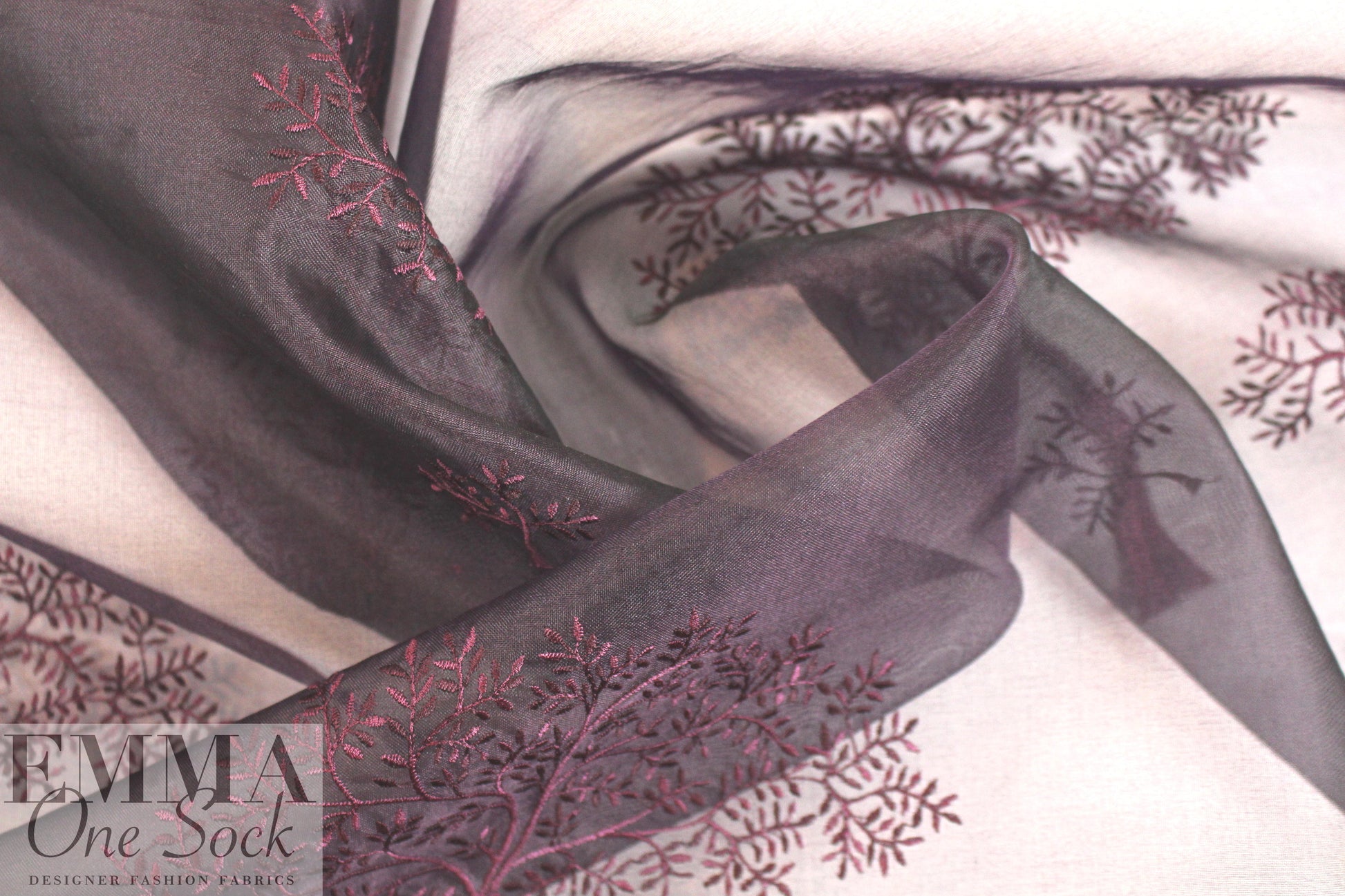 NY designer emb. irridescent silk organza - eggplant