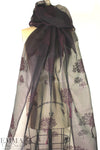 NY designer emb. irridescent silk organza - eggplant 1.63 yds