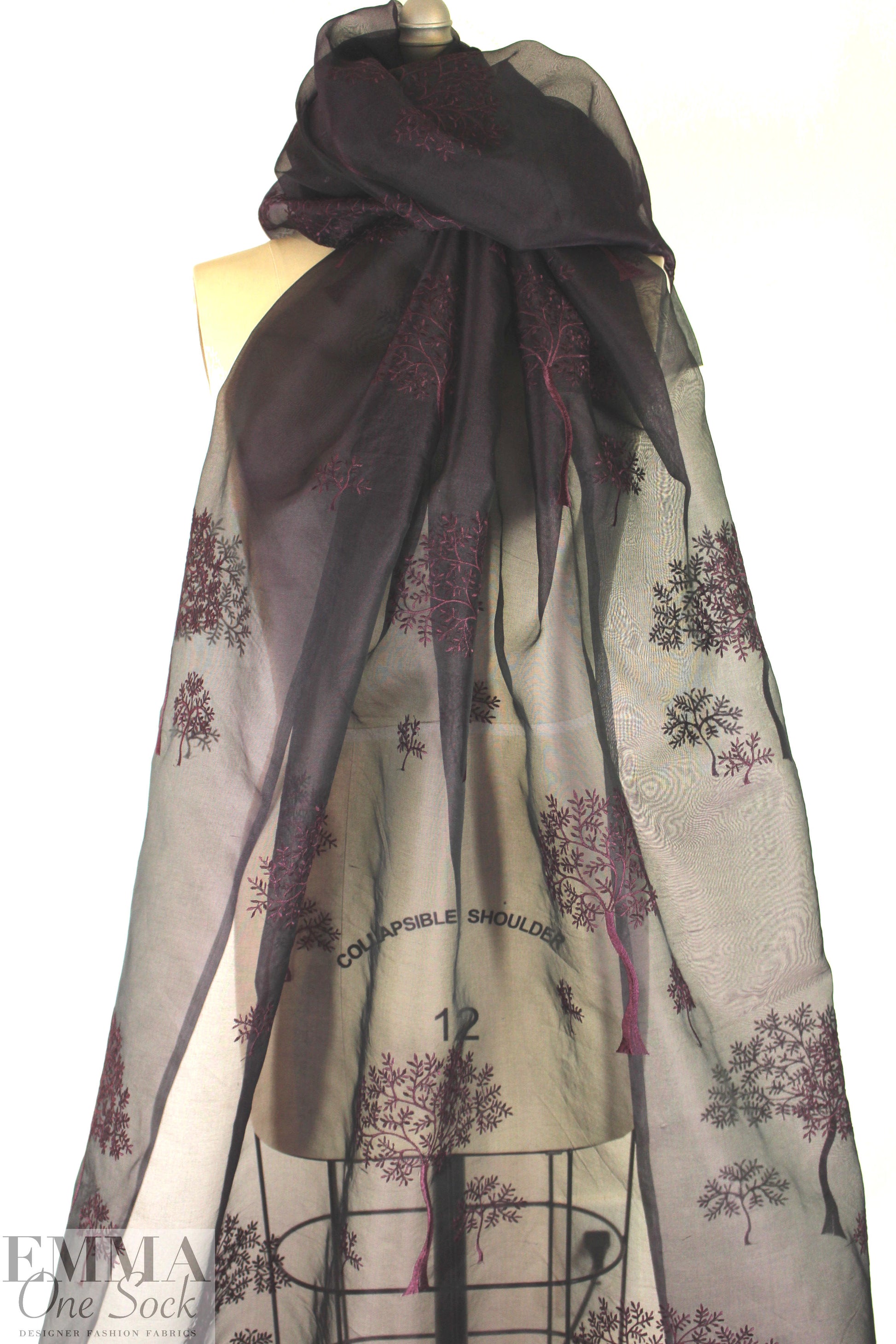 NY designer emb. irridescent silk organza - eggplant 1.63 yds