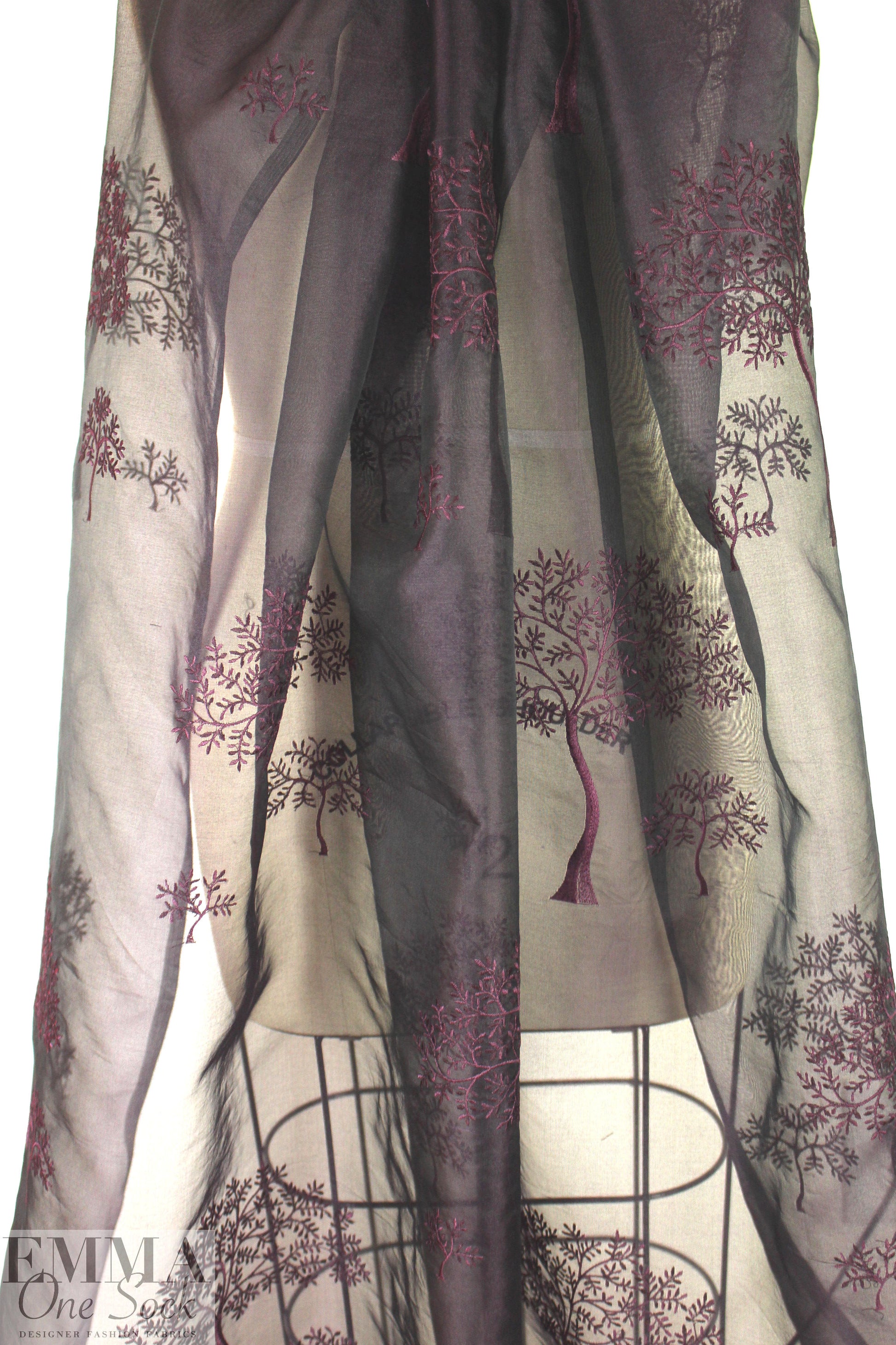 NY designer emb. irridescent silk organza - eggplant