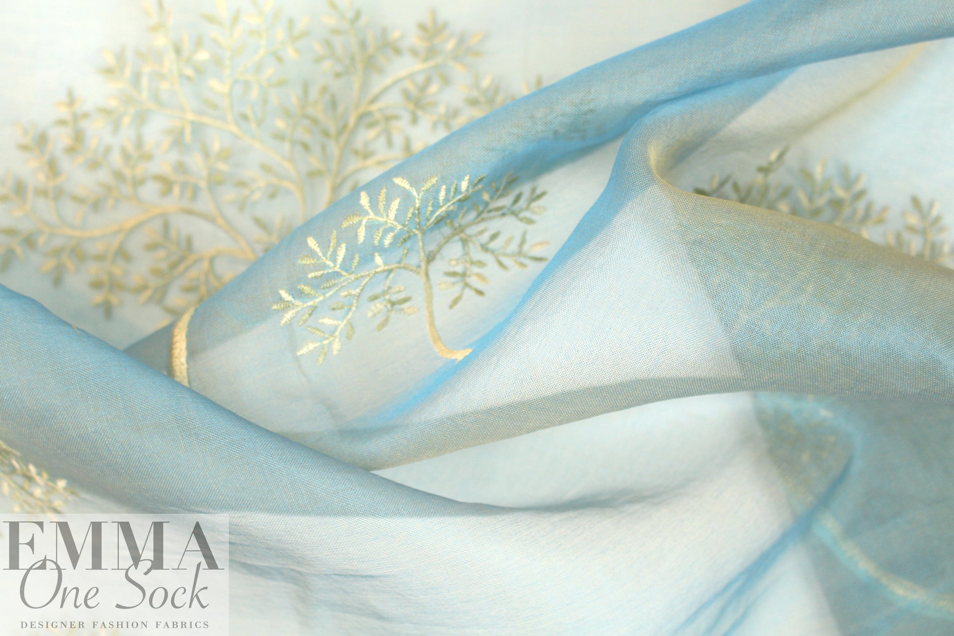 NY designer emb. irridescent silk organza - turquoise 1.375 yd
